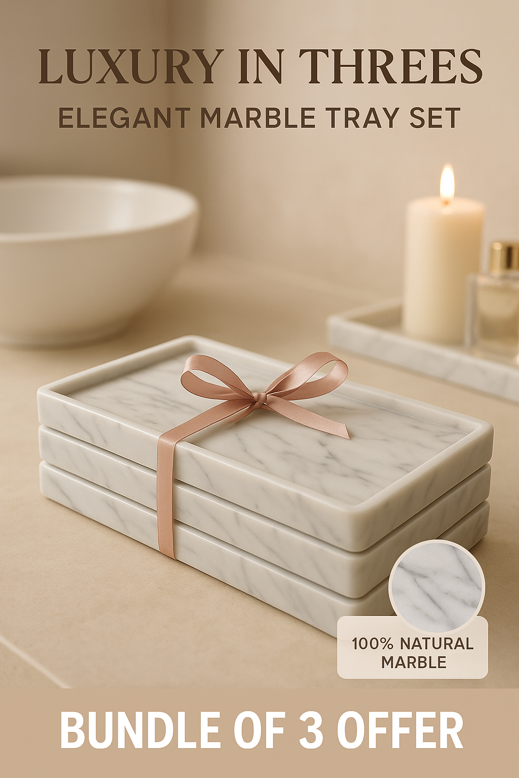 Marble Bathroom Tray Bundle - Pack of 3 Offer