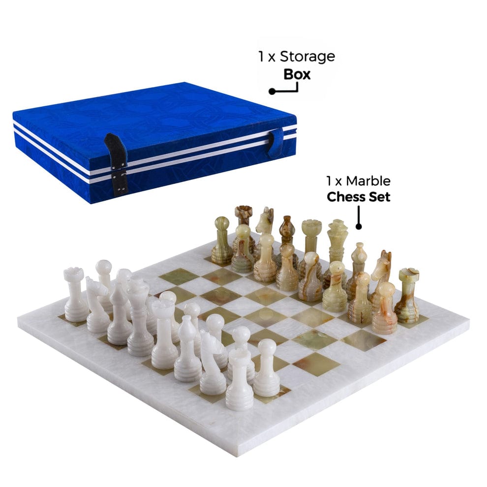 Luxurious and Timeless: White & Onyx Marble Chess Set