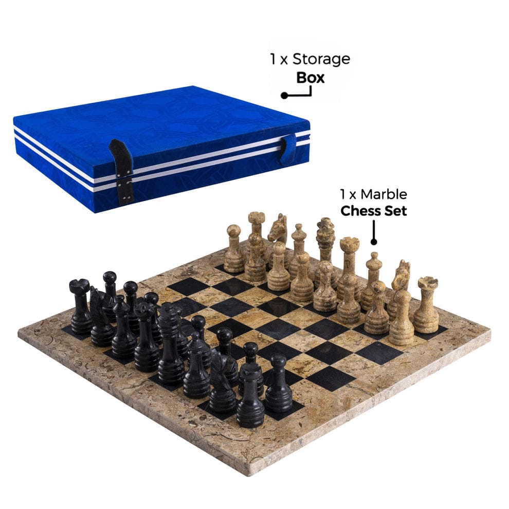 Vibrant Contrast: Coral & Black Marble Chess Set