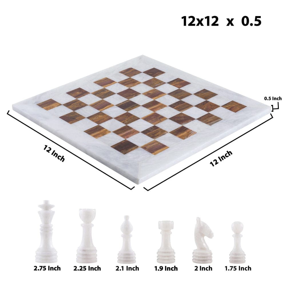 Bold and Dramatic: White & Brown Marble Chess Set