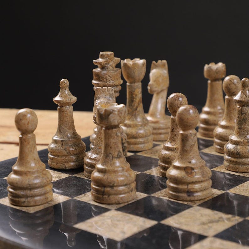 Bold & Beautiful: Black & Coral Marble Chess Set