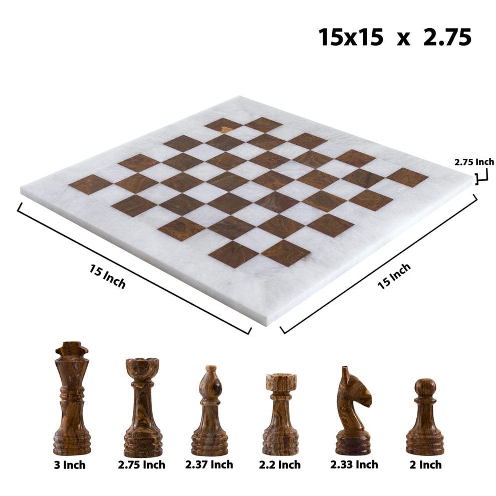 Bold and Dramatic: White & Brown Marble Chess Set
