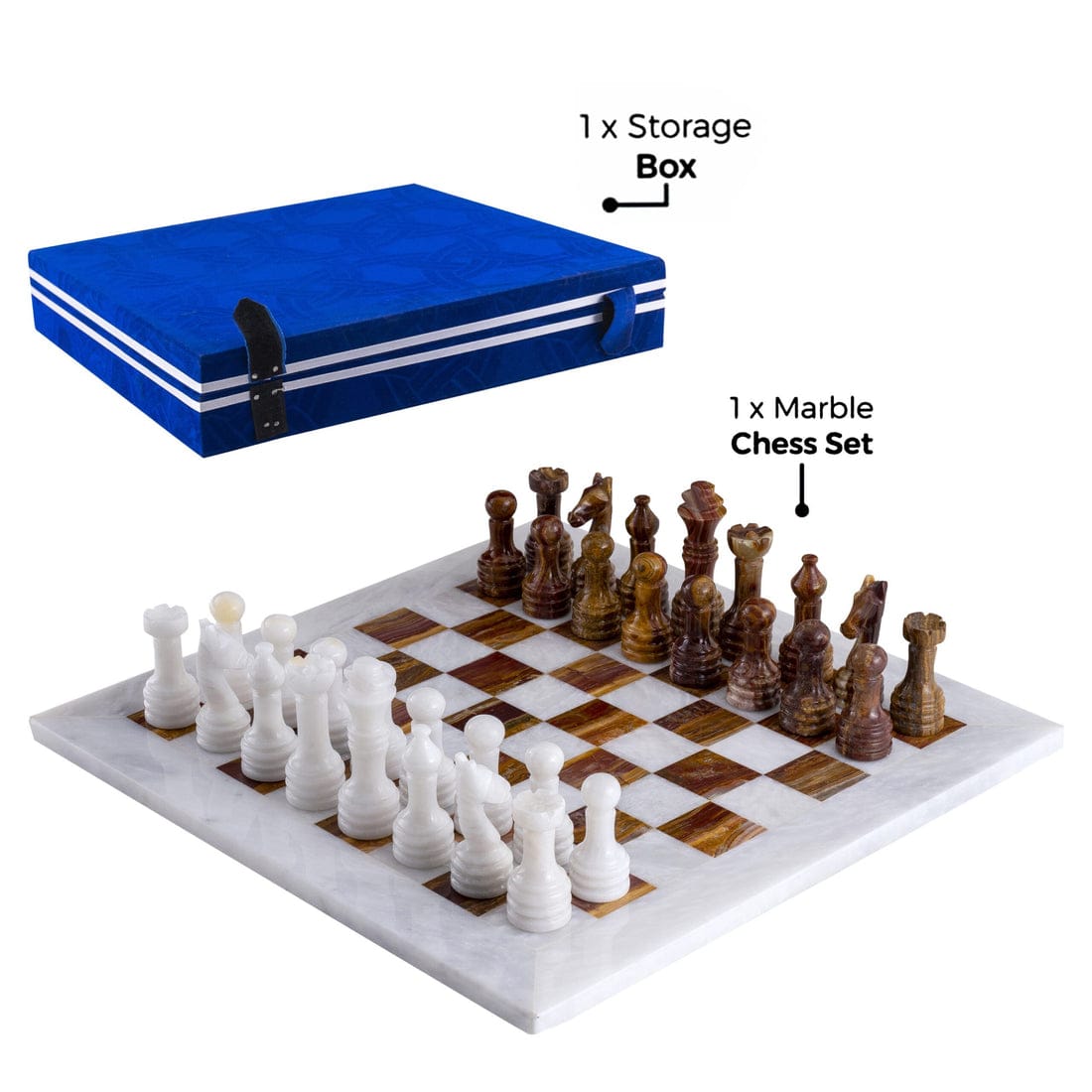 Bold and Dramatic: White & Brown Marble Chess Set