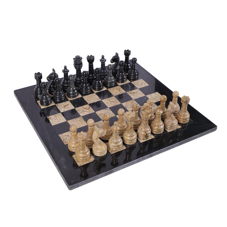 Bold & Beautiful: Black & Coral Marble Chess Set