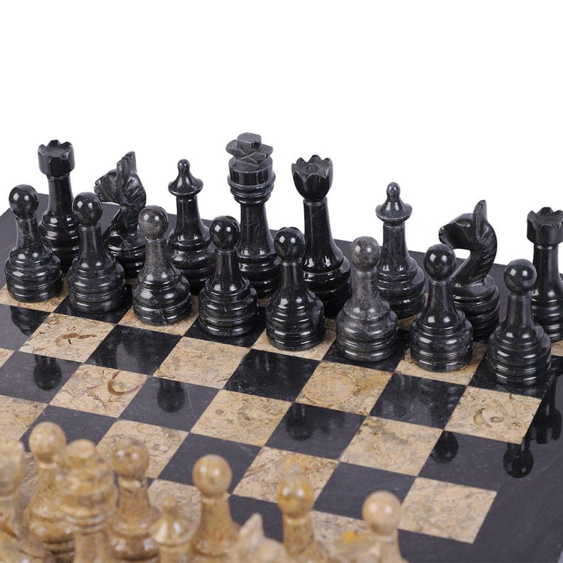 Bold & Beautiful: Black & Coral Marble Chess Set
