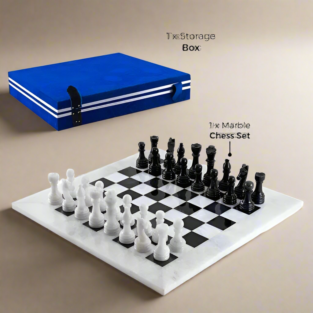 Opulent Elegance: White & Black Marble Chess Set