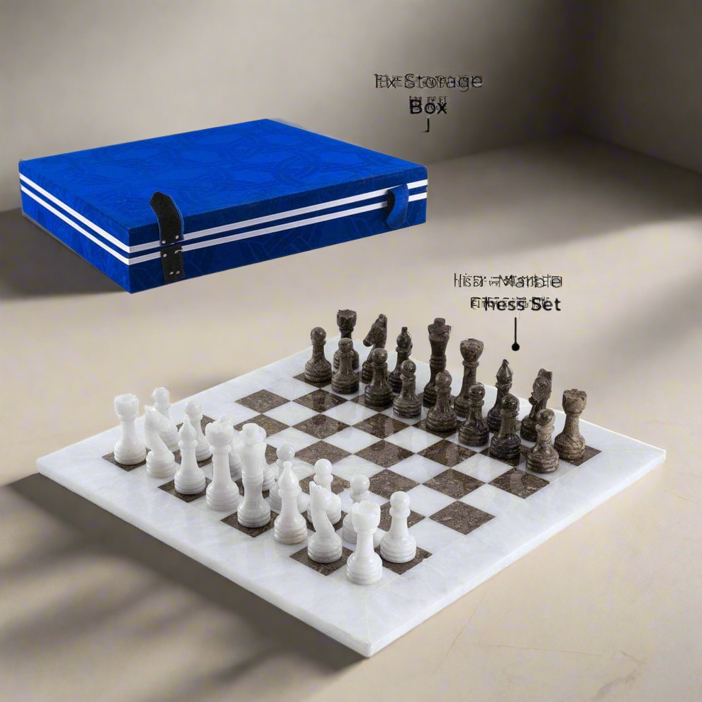 Serene Serenity: White & Gray Marble Chess Set