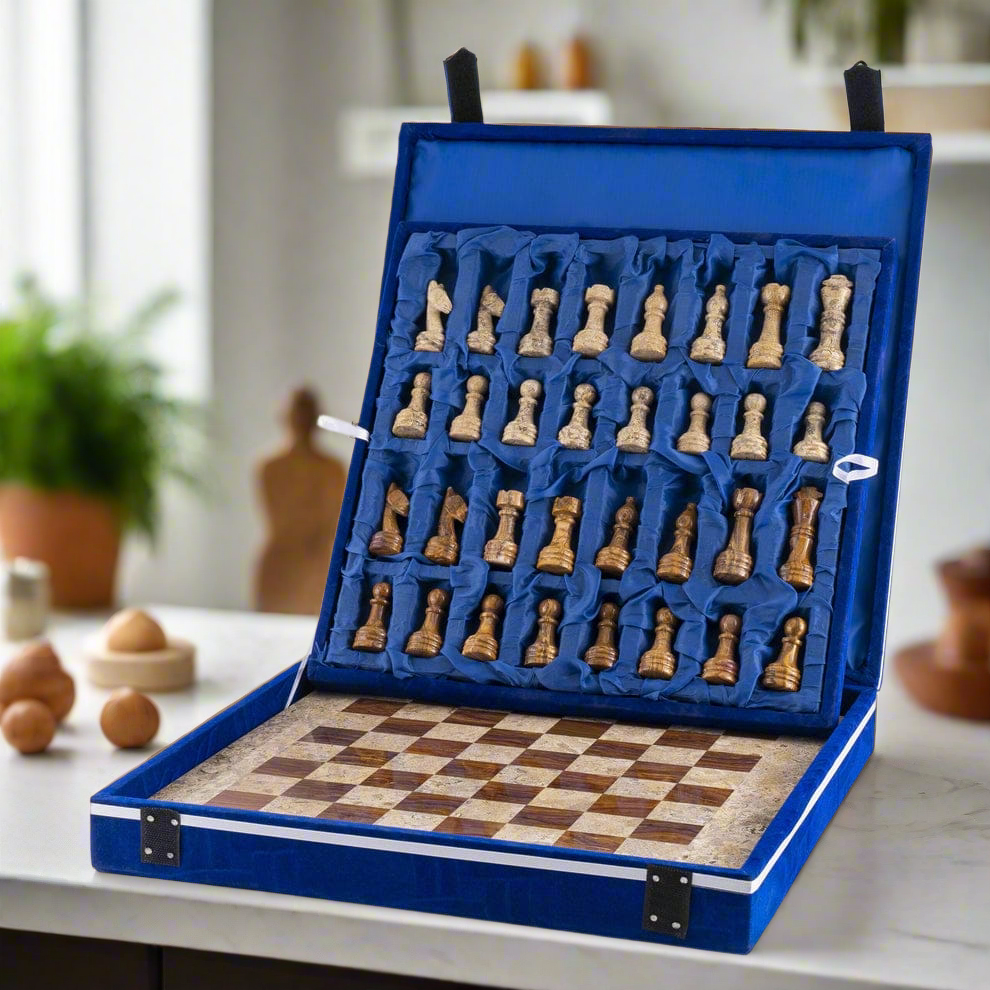 Warm and Inviting: Coral & Brown Marble Chess Set