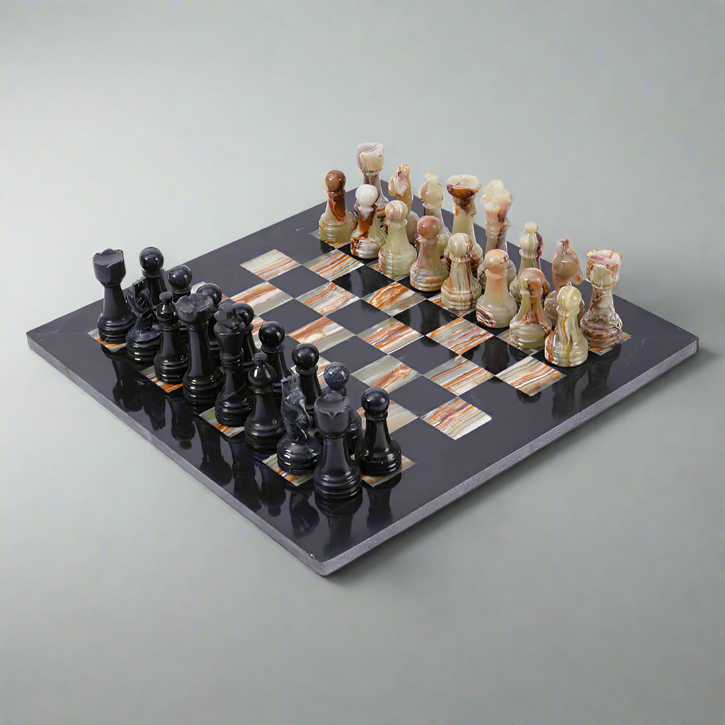 Grandiose Gameplay: Black & Onyx Marble Chess Set