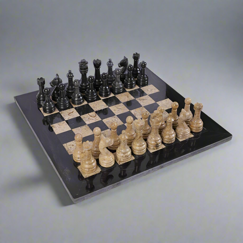 Bold & Beautiful: Black & Coral Marble Chess Set