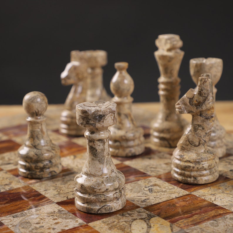 Warm and Inviting: Coral & Brown Marble Chess Set