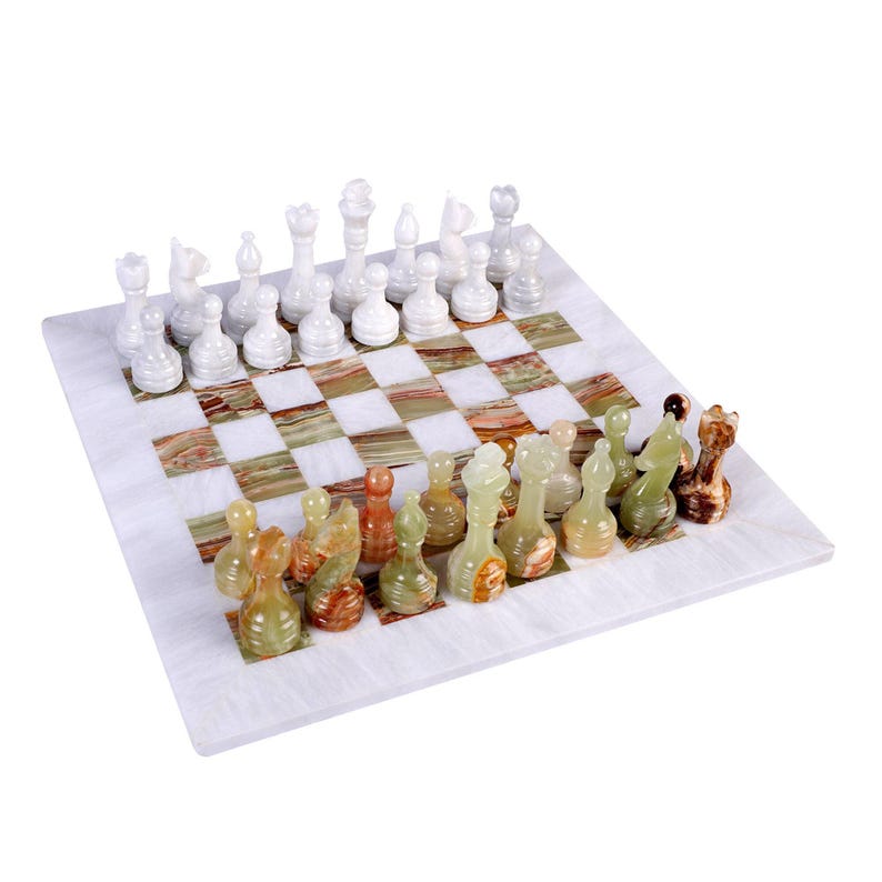 Luxurious and Timeless: White & Onyx Marble Chess Set
