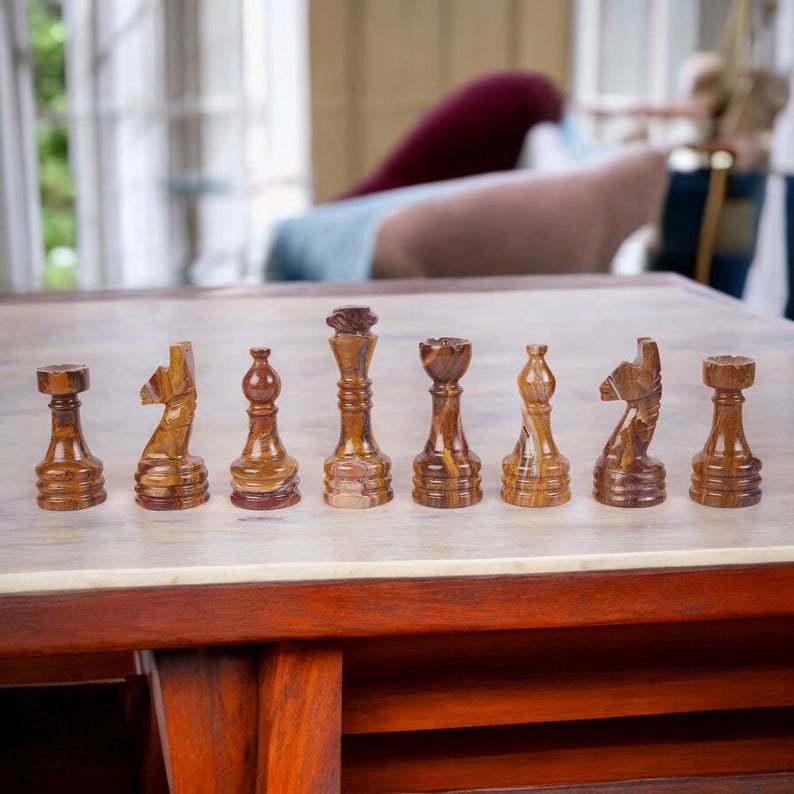 Bold and Dramatic: White & Brown Marble Chess Set