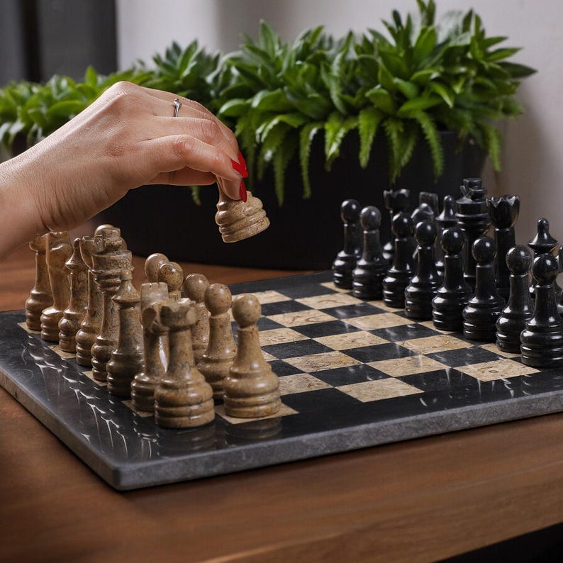 Bold & Beautiful: Black & Coral Marble Chess Set