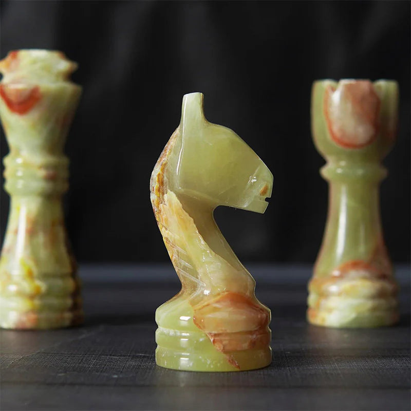 Luxurious and Timeless: White & Onyx Marble Chess Set
