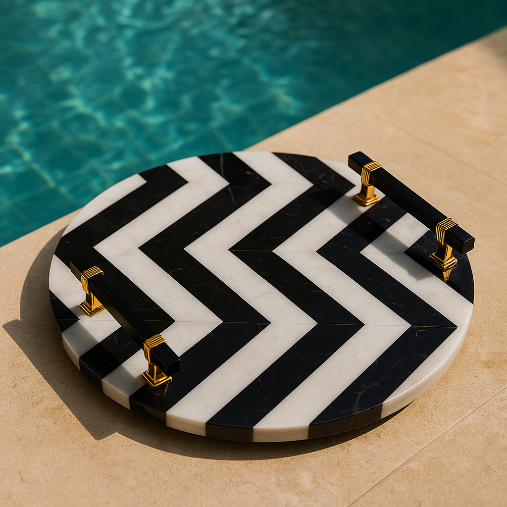 Black Chevron Round Platter