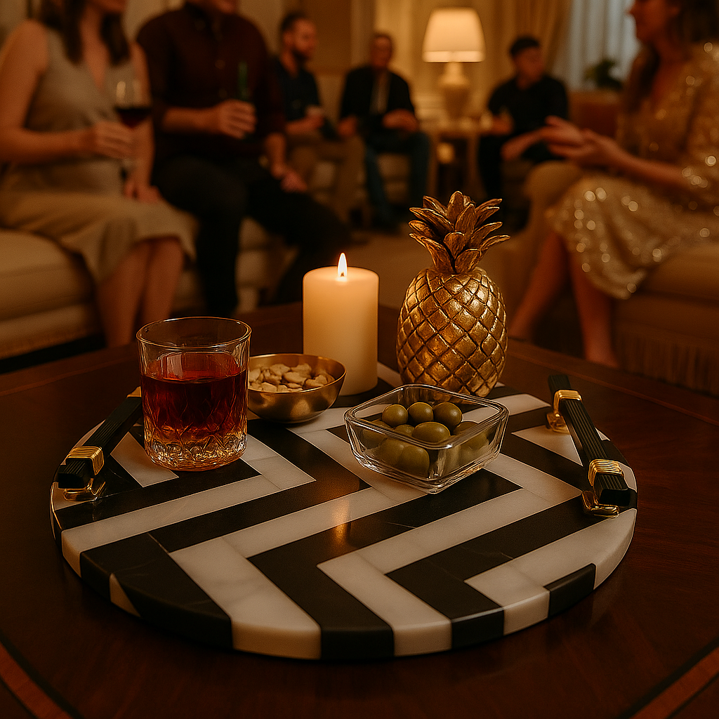 Black Chevron Round Platter