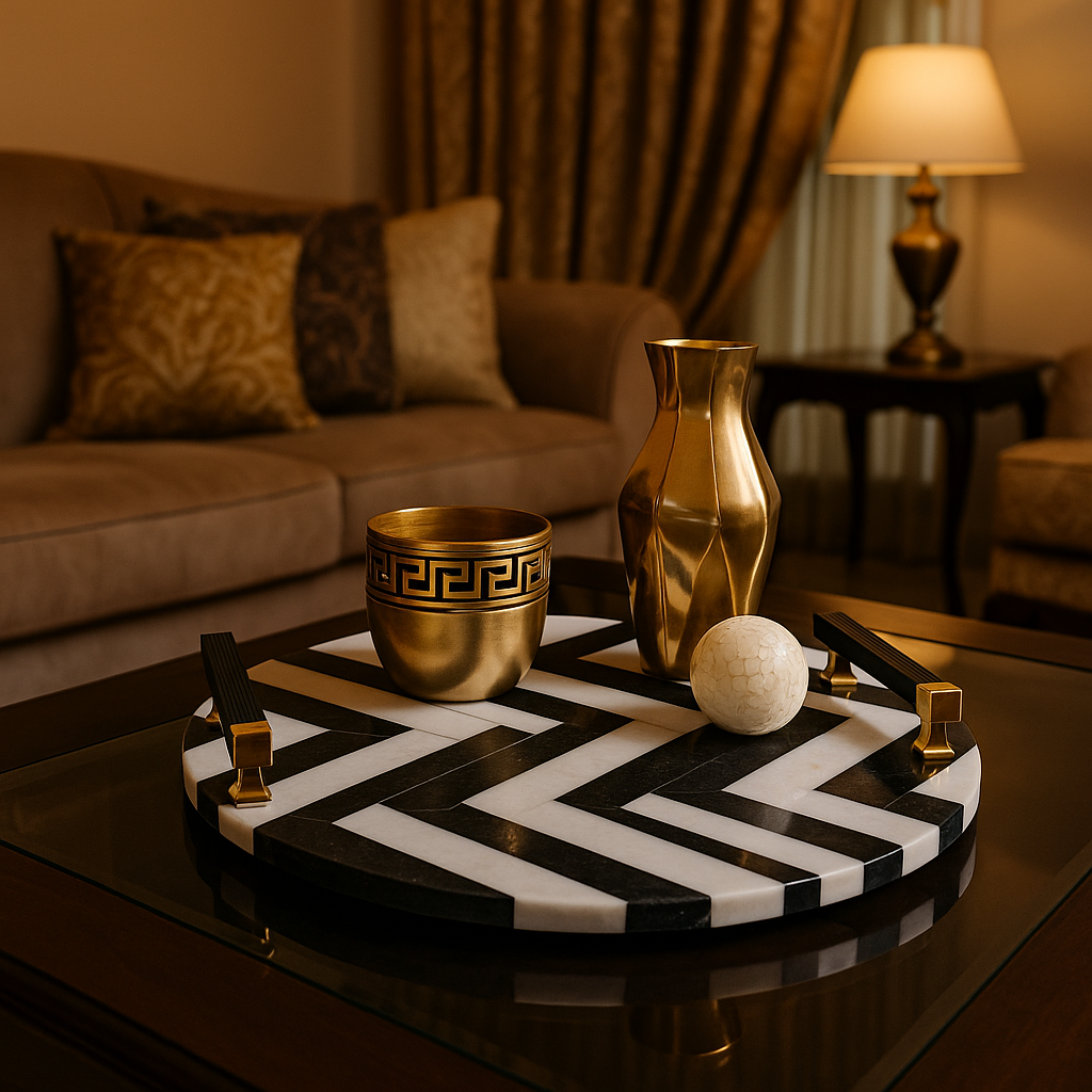 Black Chevron Round Platter