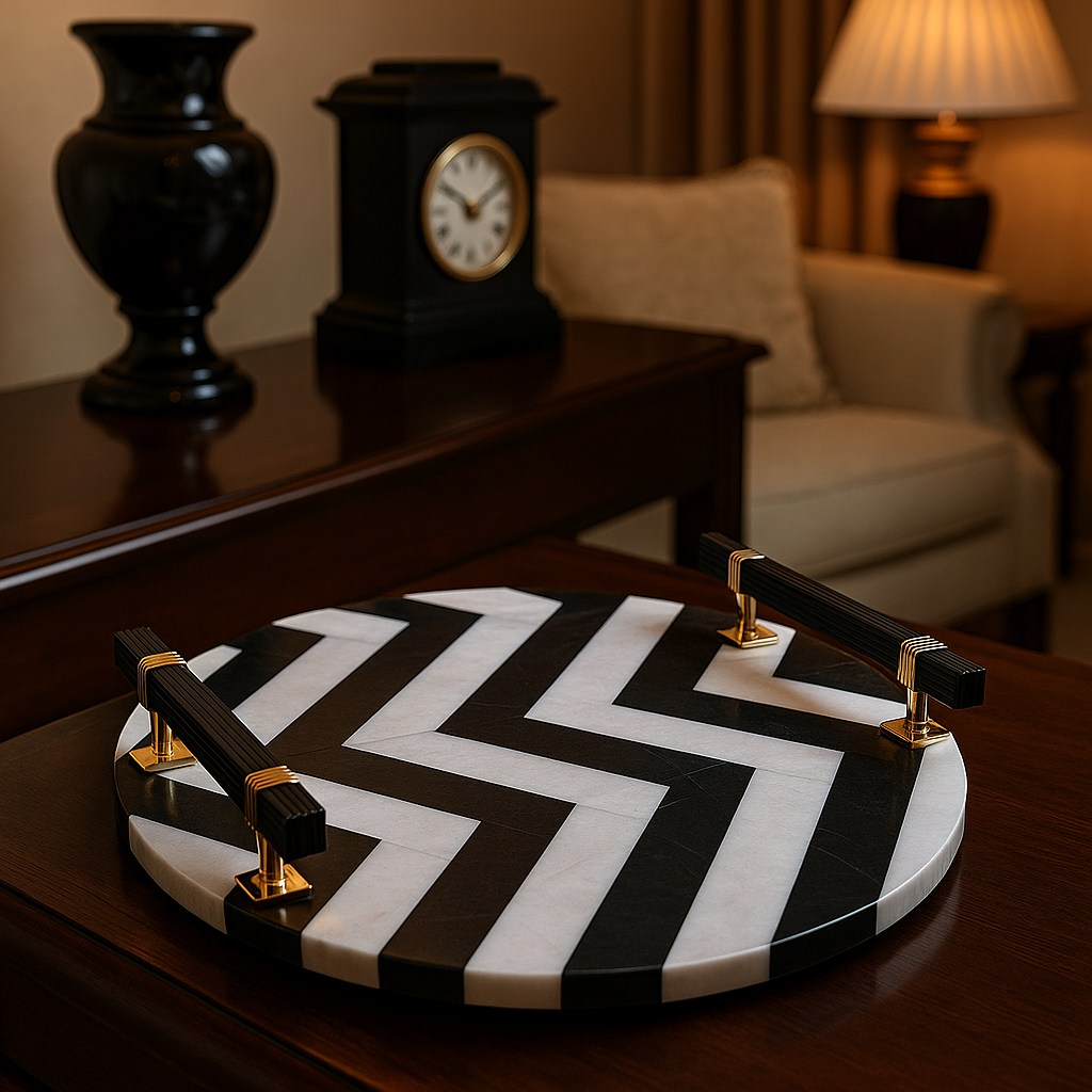Black Chevron Round Platter