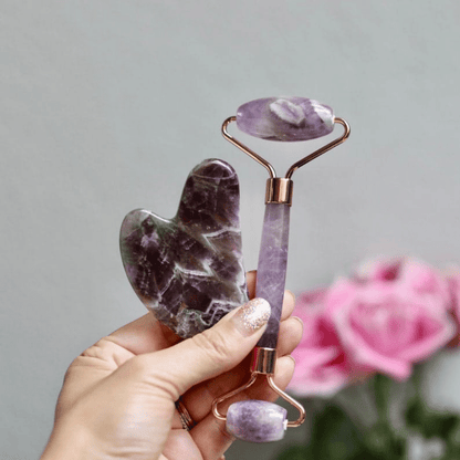 Marble Face Roller & Guasha Stone - Facial Massage & Skincare Set
