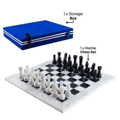 Opulent Elegance: White & Black Marble Chess Set