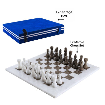 Serene Serenity: White & Gray Marble Chess Set