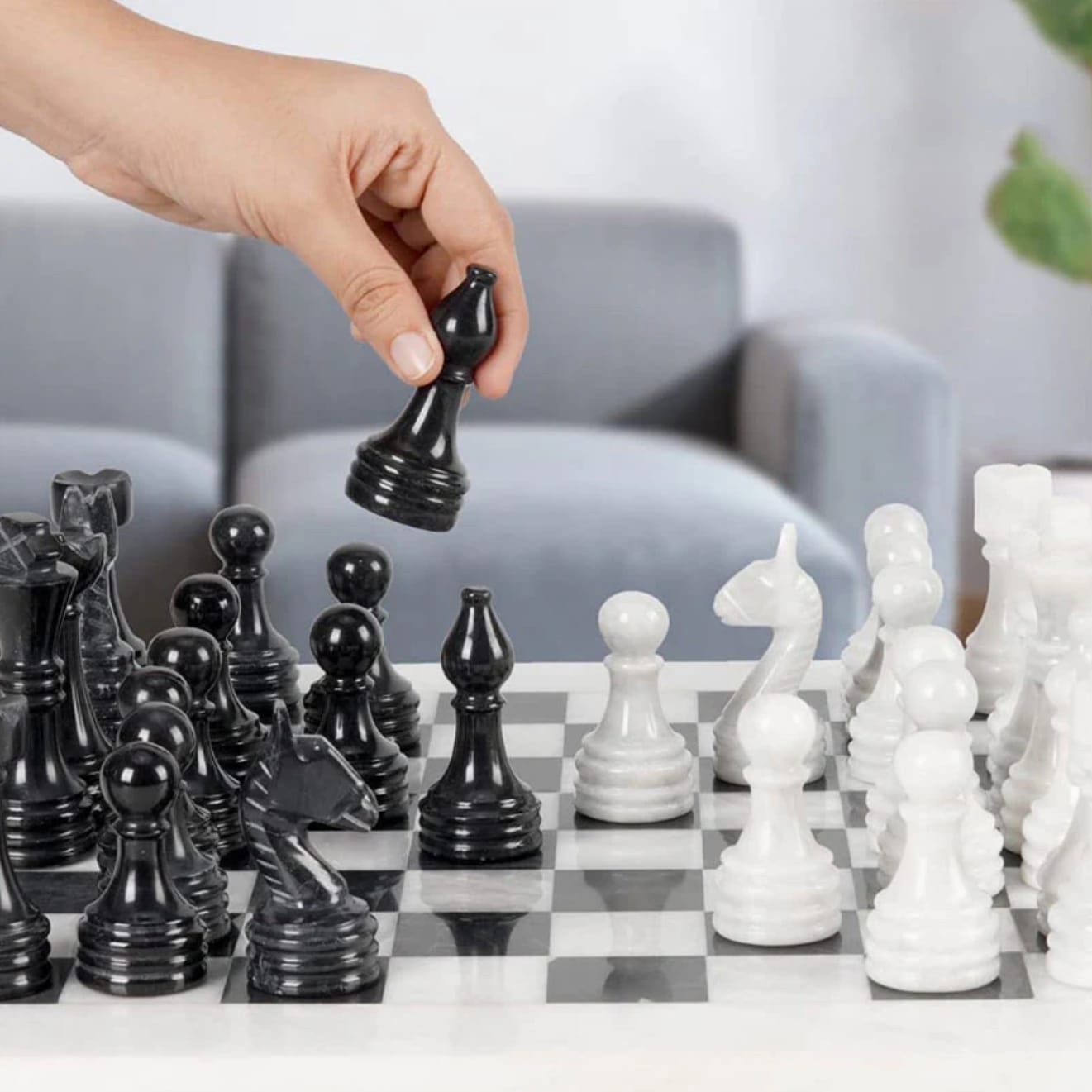 Opulent Elegance: White & Black Marble Chess Set