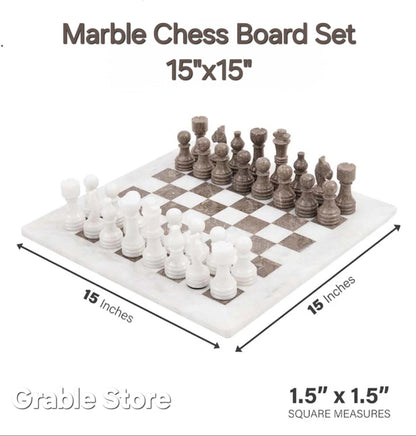 Serene Serenity: White & Gray Marble Chess Set