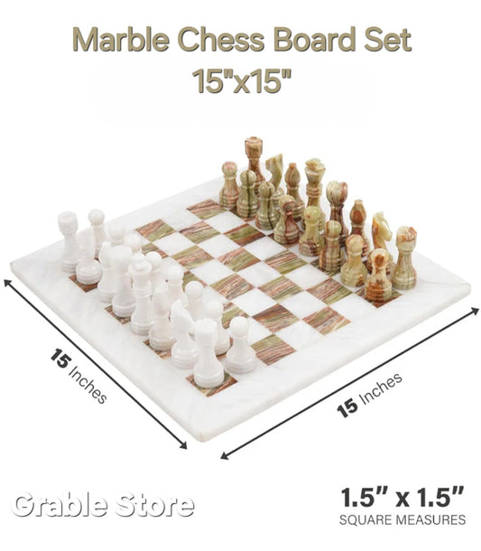 Luxurious and Timeless: White & Onyx Marble Chess Set