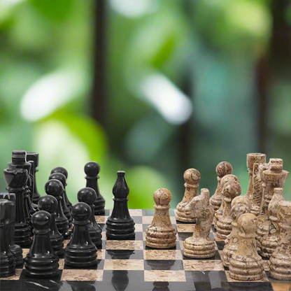 Vibrant Contrast: Coral & Black Marble Chess Set