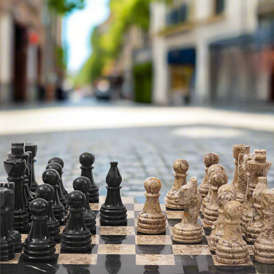 Bold & Beautiful: Black & Coral Marble Chess Set