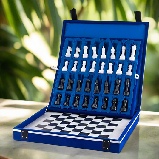 Opulent Elegance: White & Black Marble Chess Set