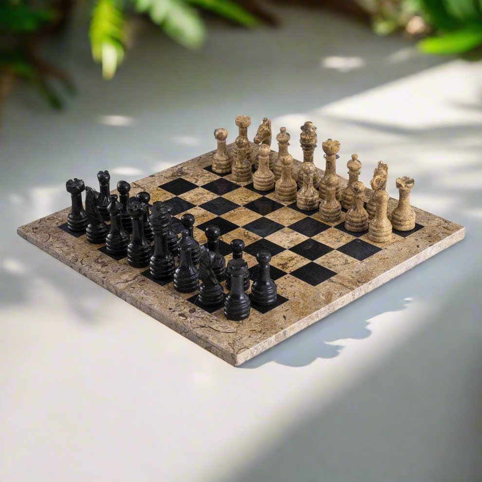 Vibrant Contrast: Coral & Black Marble Chess Set