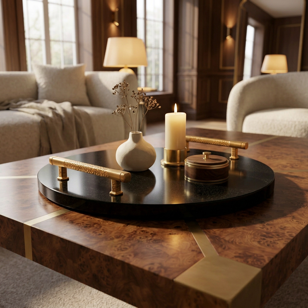 Nero Granite Signature Platter in an ambient-lit luxury drawing room