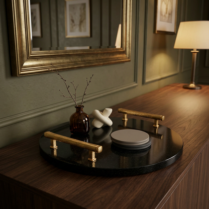 Nero Granite Signature Platter styled on a drawing-room console