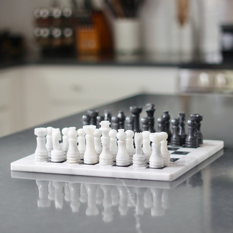 Opulent Elegance: White & Black Marble Chess Set