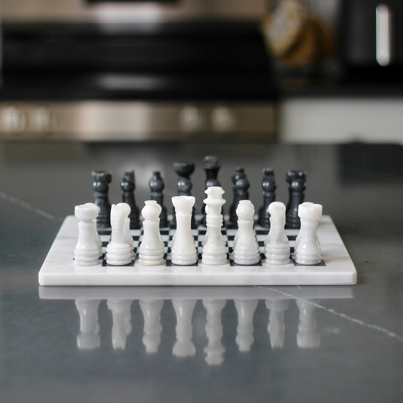 Opulent Elegance: White & Black Marble Chess Set