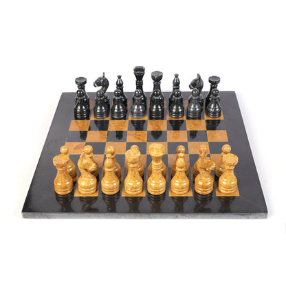 Luxurious Serenity: Black & Golden Marble Chess Set