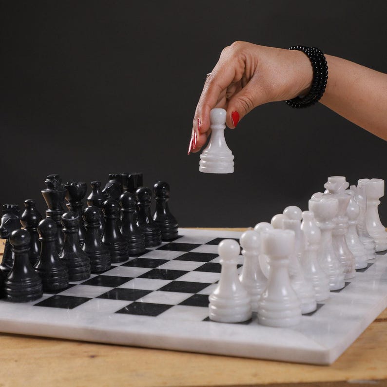 Opulent Elegance: White & Black Marble Chess Set