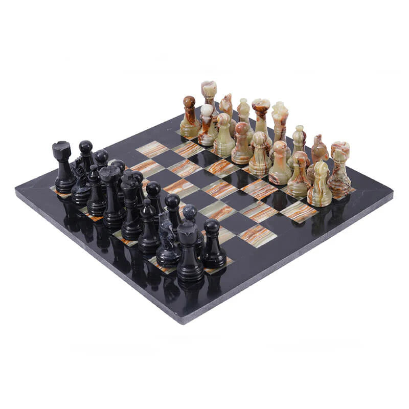 Grandiose Gameplay: Black & Onyx Marble Chess Set