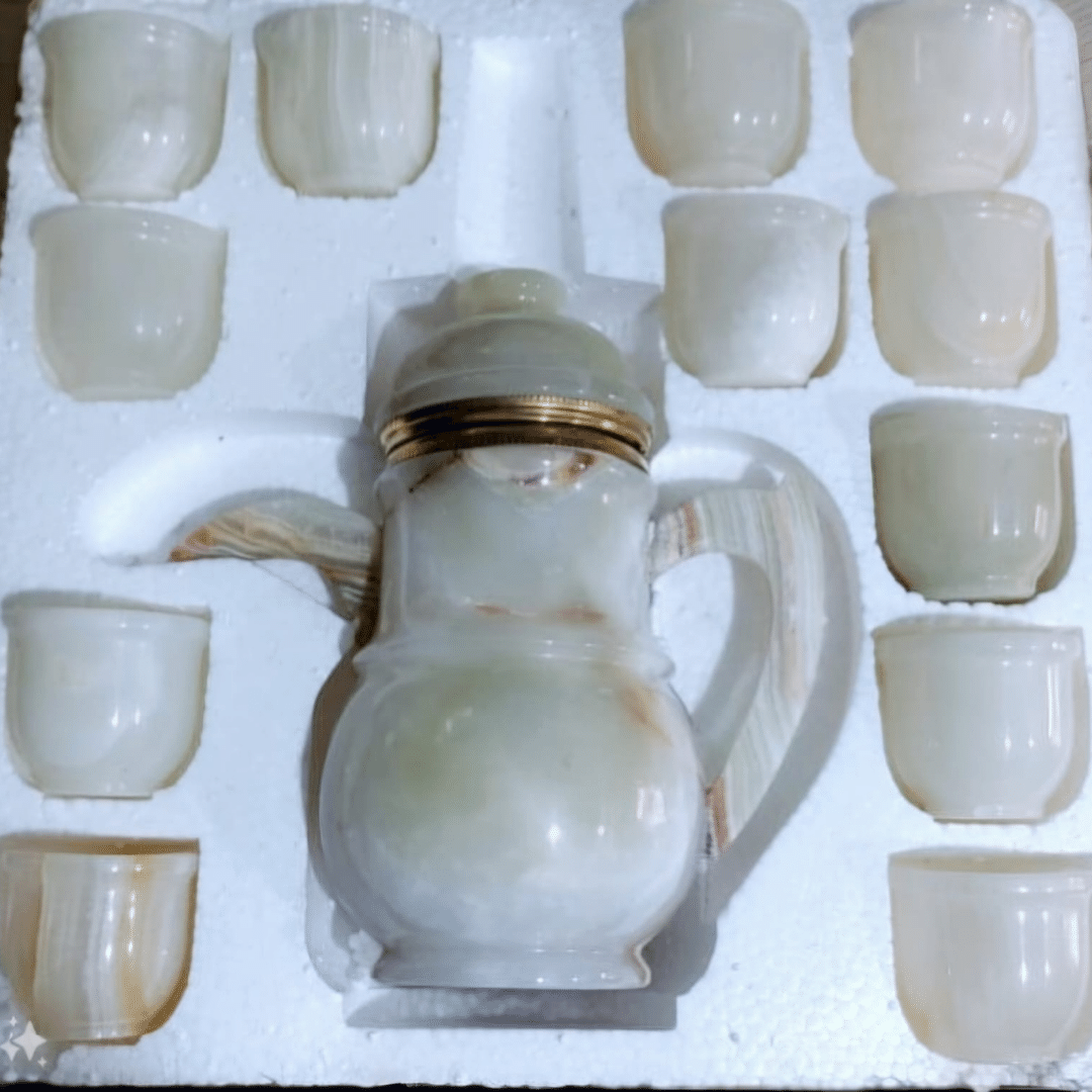 Marble Tea Cup Set - Pack of 12 Cups & Jug