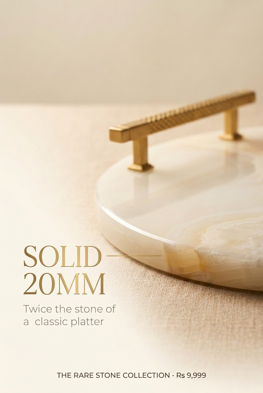 Onyx Pearl Signature Platter – solid 20mm onyx edge with textured gold handle