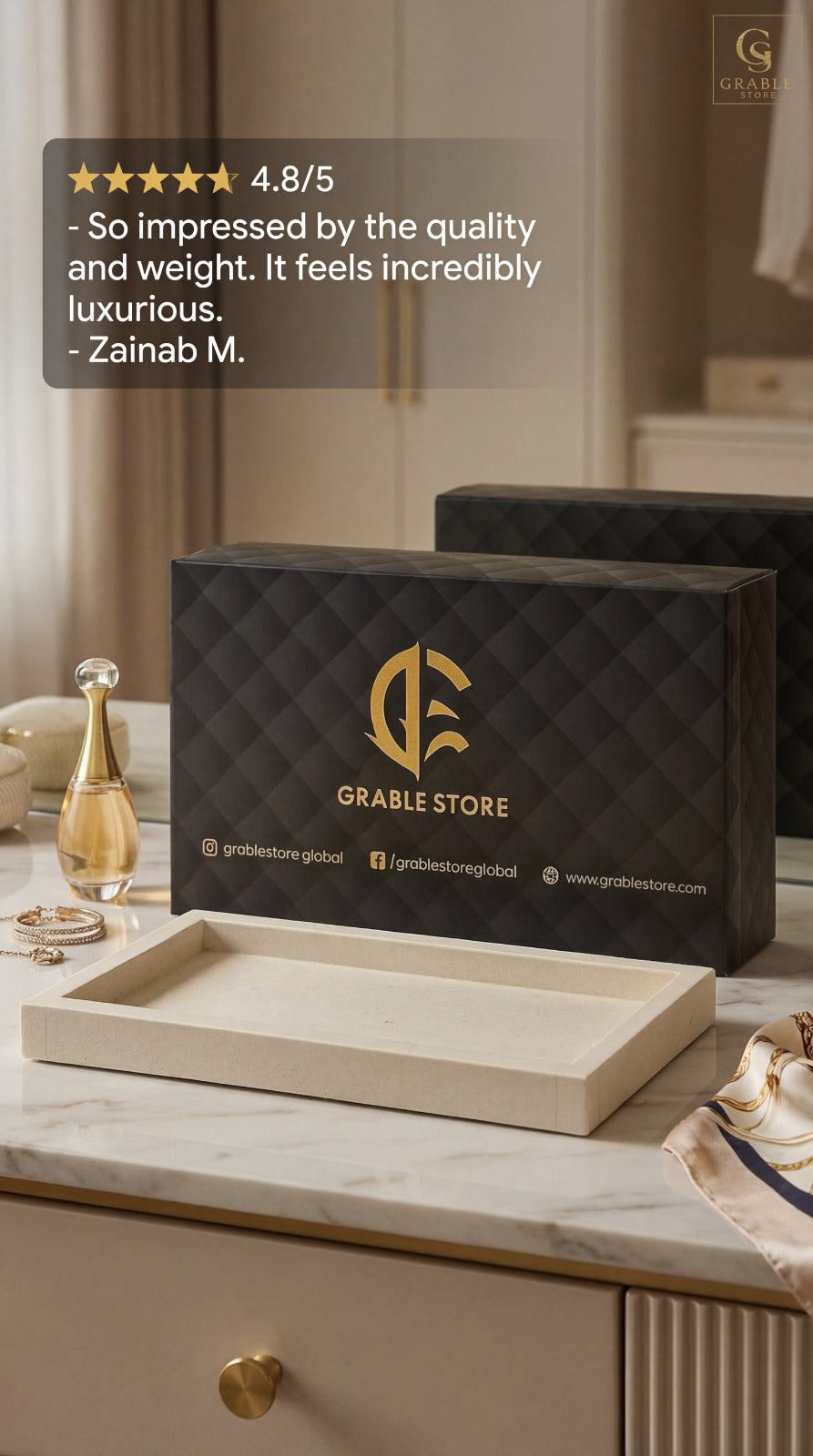 Luxe Bathroom Tray - Cream Marble Vanity Organizer