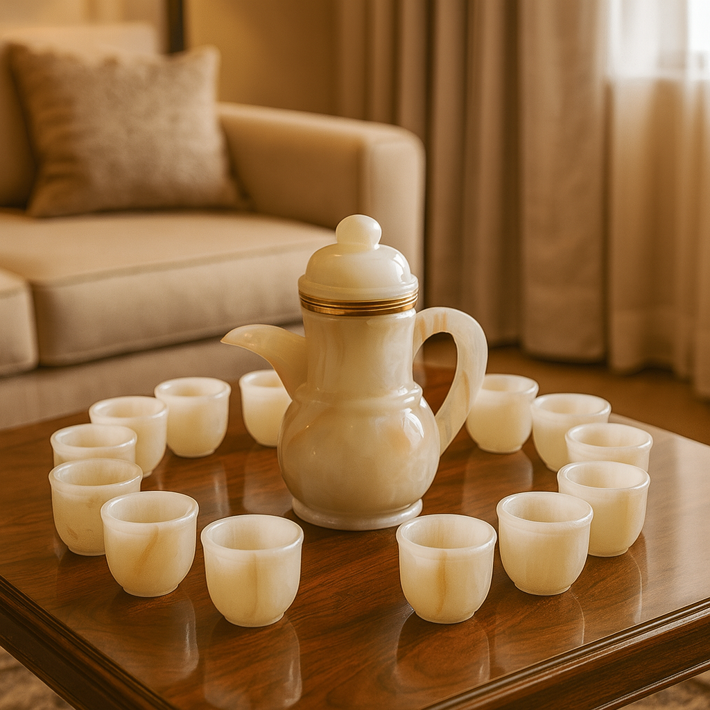Marble Tea Cup Set - Pack of 12 Cups & Jug